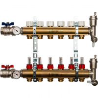 Коллекторная группа STOUT латунная 1"x3/4" EK -6 выходов, с расходомерами (краны + воздухо.)