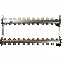 Коллекторная группа STOUT нержавейка 1"x3/4" EK -11 выходов, без расходомеров (вып. воздуха и сливом