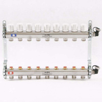 Коллекторная группа UNI-FITT 451I латунь 1"x3/4" EK на 9 выходов, в сборе без расходомера