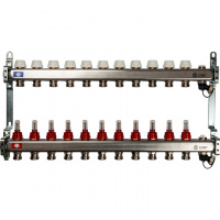 Коллекторная группа STOUT нержавейка 1"x3/4" EK -11 выходов, с расходомерами (вып. воздуха и сливом)