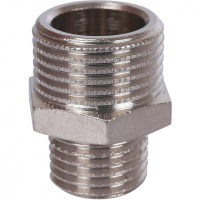 Ниппель переходной резьбовой латунный STOUT никель 3/8"x1/4" Н