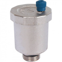 Воздухоотводчик автоматический прямой STOUT никель 1/2", без клапана, уплотнитель, синий колпачок