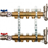 Коллекторная группа STOUT латунная 1"x3/4" EK -5 выходов, без расходомеров (краны + воздухо.)