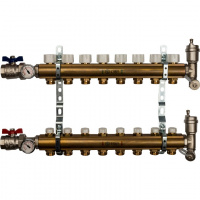 Коллекторная группа STOUT латунная 1"x3/4" EK -8 выходов, без расходомеров (краны + воздухо.)