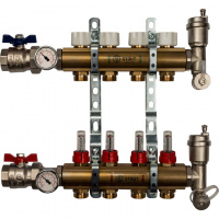 Коллекторная группа STOUT латунная 1"x3/4" EK -4 выхода, с расходомерами (краны + воздухо.)