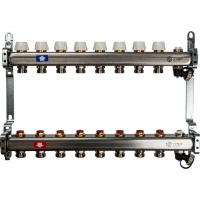 Коллекторная группа STOUT нержавейка 1"x3/4" EK -8 выходов, без расходомеров (вып. воздуха и сливом)