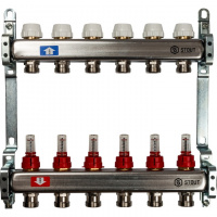 Коллекторная группа STOUT нержавейка 1"x3/4" EK -6 выходов, с расходомерами