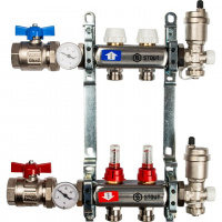 Коллекторная группа STOUT нержавейка 1"x3/4" EK -2 выхода, с расходомерами (краны + воздухо.)
