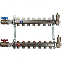 Коллекторная группа STOUT нержавейка 1"x3/4" EK -7 выходов, без расходомеров (краны + воздухо.)