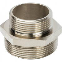 Ниппель переходной резьбовой латунный STOUT никель 2"x11/2" Н