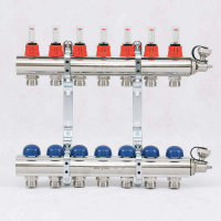 Коллекторная группа UNI-FITT 440E латунь 1"x3/4" EK на 7 выходов, с расходомерами (в полном сборе)