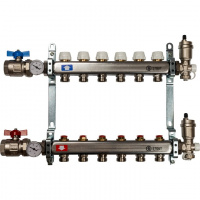 Коллекторная группа STOUT нержавейка 1"x3/4" EK -6 выходов, без расходомеров (краны + воздухо.)