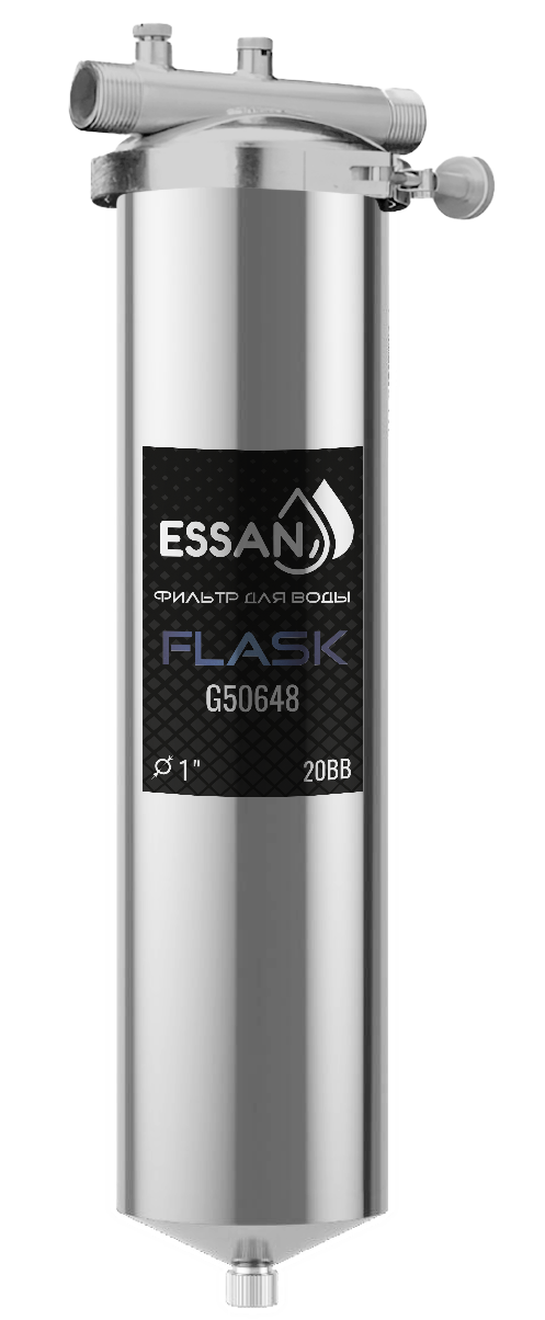 Корпус-колба фильтра из нержавейки ESSAN FLASK горячая и холодная вода 20BB, 1" Н (аналог ТАЙФУН)