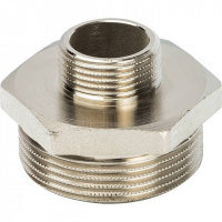 Ниппель переходной резьбовой латунный STOUT никель 11/2"x3/4" Н