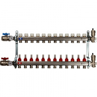 Коллекторная группа STOUT нержавейка 1"x3/4" EK -12 выходов, с расходомерами (краны + воздухо.)