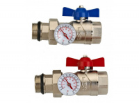 Комплект кранов для коллекторов, прямой WESTER никель 1" с американкой и термометром (2шт)