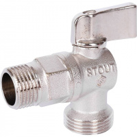 Кран шаровой потребительный угловой STOUT для бытовой техники 1/2"х3/4" НН, никель