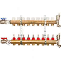 Коллекторная группа STOUT латунная 1"x3/4" EK -9 выходов, с расходомерами (краны + воздухо.)