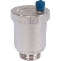 Воздухоотводчик автоматический прямой STOUT никель 3/4", без клапана, синий колпачок