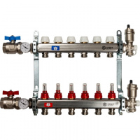 Коллекторная группа STOUT нержавейка 1"x3/4" EK -6 выходов, с расходомерами (краны + воздухо.)