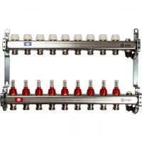 Коллекторная группа STOUT нержавейка 1"x3/4" EK -9 выходов, с расходомерами (вып. воздуха и сливом)