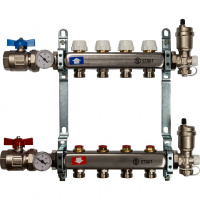 Коллекторная группа STOUT нержавейка 1"x3/4" EK -4 выхода, без расходомеров (краны + воздухо.)
