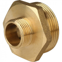 Ниппель переходной резьбовой латунный STOUT без покрытия 11/2"x3/4" Н