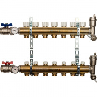 Коллекторная группа STOUT латунная 1"x3/4" EK -7 выходов, без расходомеров (краны + воздухо.)
