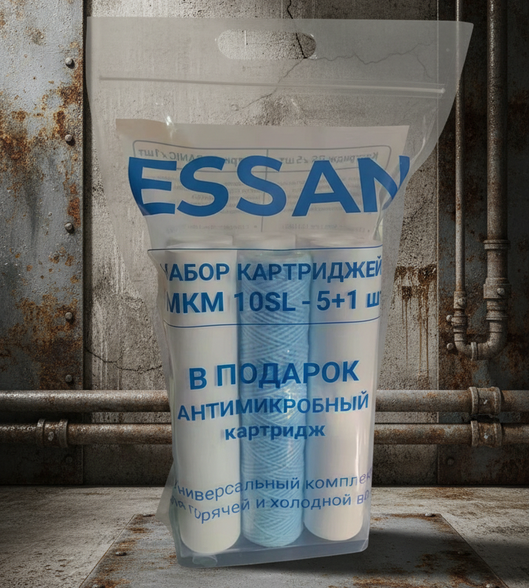 Набор сменных картриджей ESSAN EPSPLUS1/5M (5 полипропилен + 1 антибактериальный), 10SL 5мкм, ГВС и ХВС