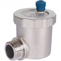 Воздухоотводчик автоматический угловой STOUT никель 1/2", без клапана, без уплотнителя, синий колп.