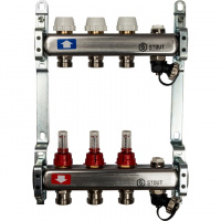 Коллекторная группа STOUT нержавейка 1"x3/4" EK -3 выхода, с расходомерами (вып. воздуха и сливом)