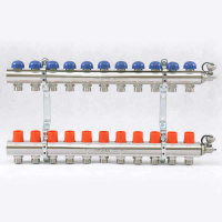 Коллекторная группа UNI-FITT 441E латунь 1"x3/4" EK на 11 выходов, в сборе без расходомера