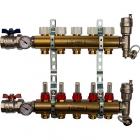 Коллекторная группа STOUT латунная 1"x3/4" EK -5 выходов, с расходомерами (краны + воздухо.)