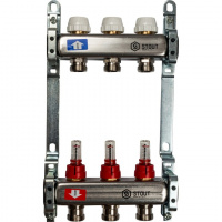 Коллекторная группа STOUT нержавейка 1"x3/4" EK -3 выхода, с расходомерами