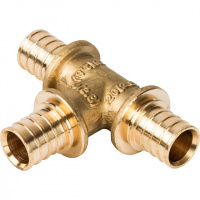СА Тройник равнопроходной аксиальный для сшитого полиэтилена STOUT латунный Ø20х20х20 (10/50)