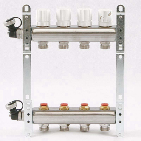 Коллекторная группа UNI-FITT 451I латунь 1"x3/4" EK на 4 выхода, в сборе без расходомера