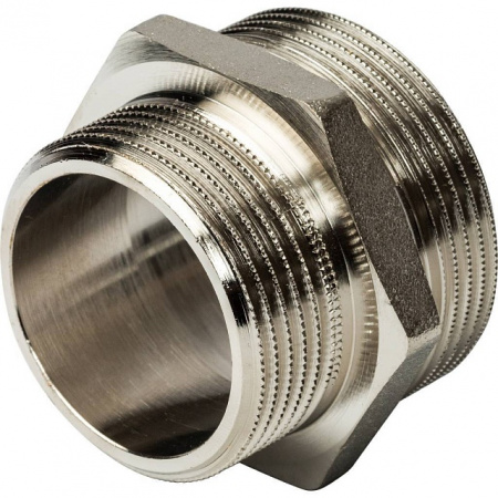 Ниппель переходной резьбовой латунный STOUT никель 11/2"x11/4" Н