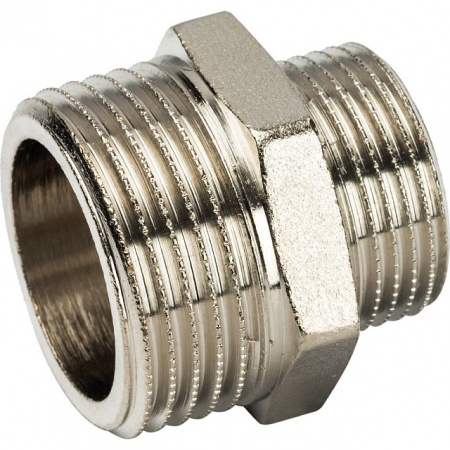 Ниппель переходной резьбовой латунный STOUT никель 1"x3/4" Н