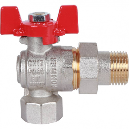Кран шаровой с американкой угловой ROMMER бабочка 1/2" ВН
