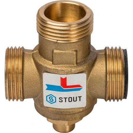 Клапан трехходовой термостатический смесительный STOUT 1" Н-11/2" В-1" Н (70°С)