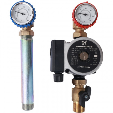 ГБМ Насосная группа STOUT без смесителя, с насосом GRUNDFOS UPSO15-65 DN20 (3/4"), прямым контуром