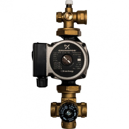 НСУ Насосно-смесительный узел теплого пола STOUT с насосом 1", UPSO, клапан 30-60°C, байпас-ж, 130мм