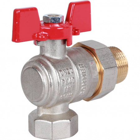 Кран шаровой с американкой угловой ROMMER бабочка 3/4" ВН