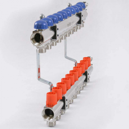 Коллекторная группа UNI-FITT 441E латунь 1"x3/4" EK на 10 выходов, в сборе без расходомера