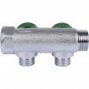 Коллектор распределительный вентильный STOUT никель 3/4"x1/2" -2 выхода, (зеленые ручки), евроконус