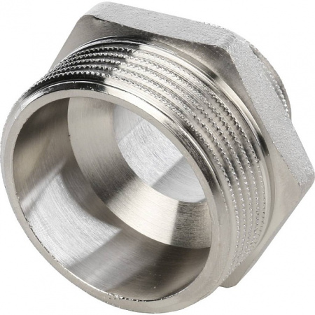 Ниппель переходной резьбовой латунный STOUT никель 11/2"x1" Н