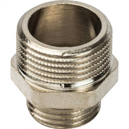 Ниппель переходной резьбовой латунный STOUT никель 3/4"x1/2" Н