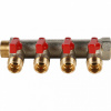 Коллектор распределительный шаровой STOUT никель 3/4"x1/2" -4 выхода, (красные ручки), плоский