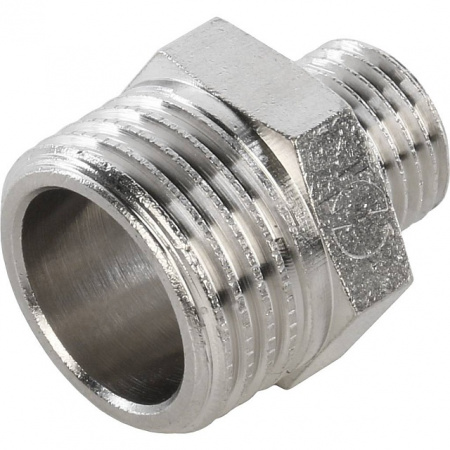 Ниппель переходной резьбовой латунный STOUT никель 1/2"x1/4" Н