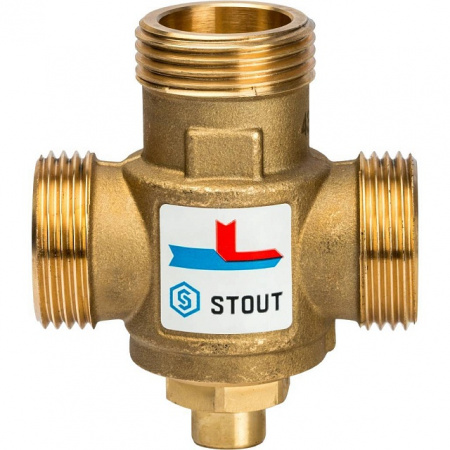 Клапан трехходовой термостатический смесительный STOUT 1" Н-11/2" В-1" Н (60°С)